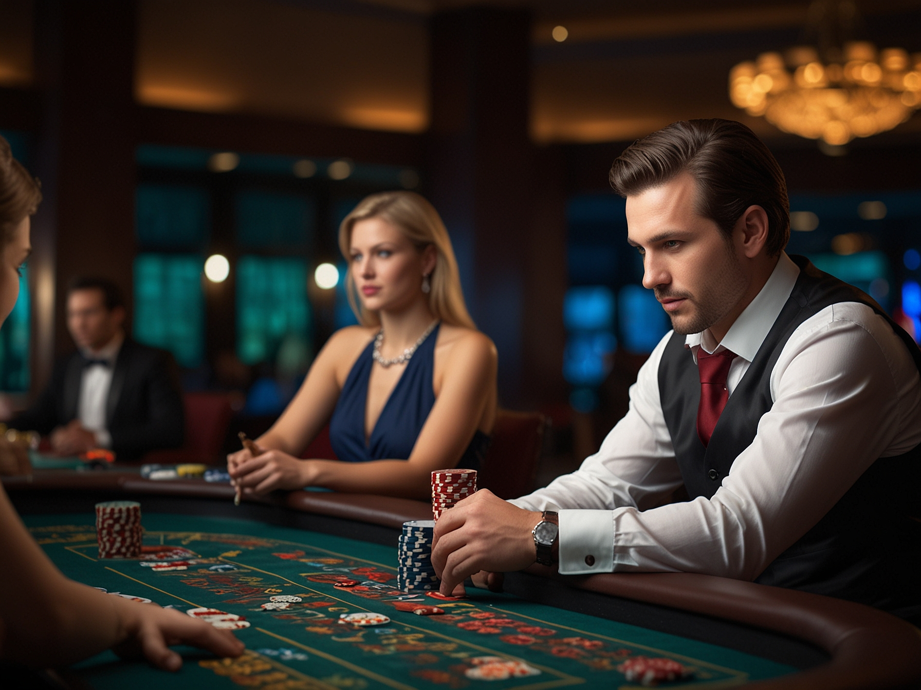 Live casino visual with dealer and players